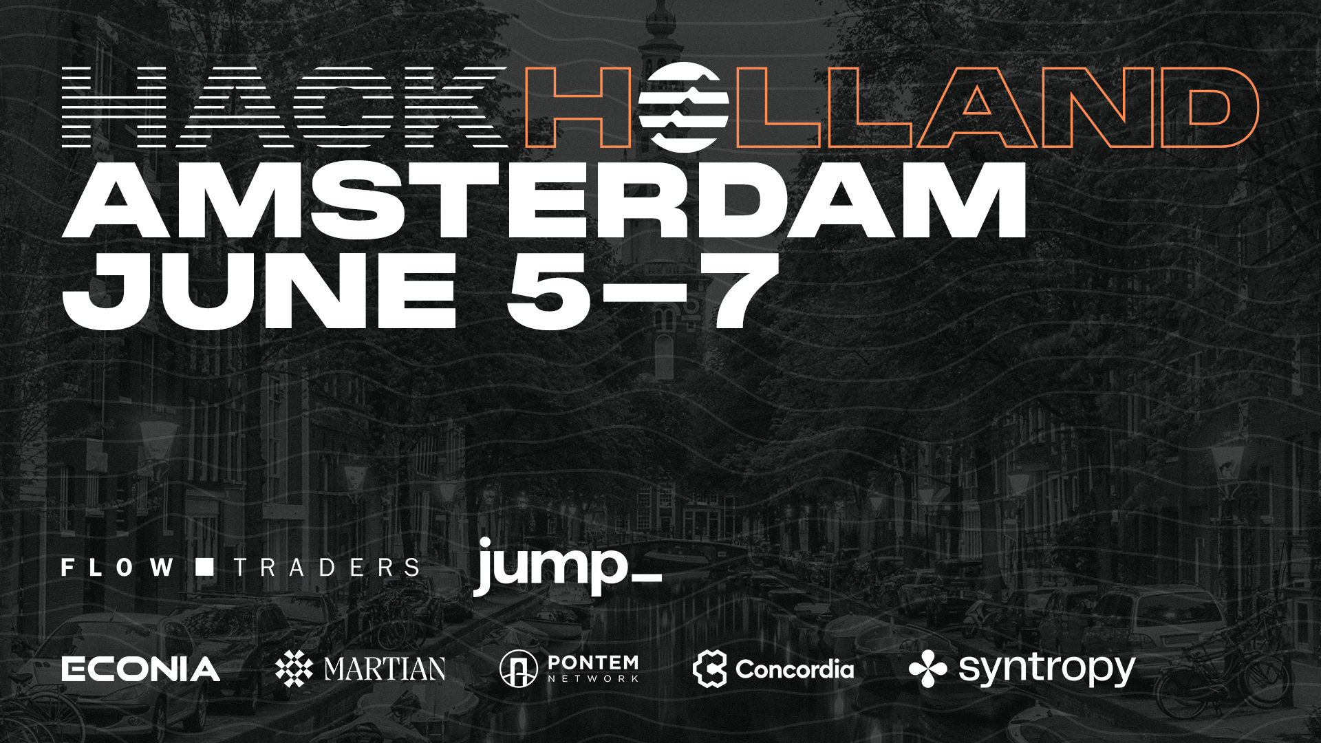 Aptos Hack Holland poster artwork Amsterdam scene with sponsor logos