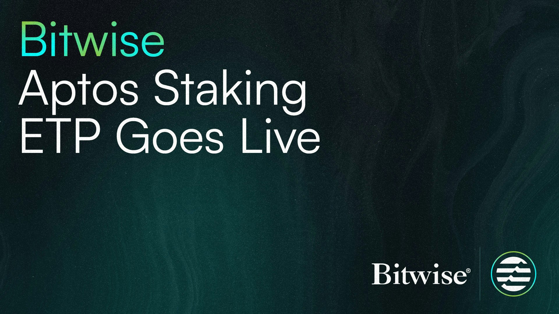 Image text: ‘Bitwise Aptos Staking ETP Goes Live.’ Blog header image.